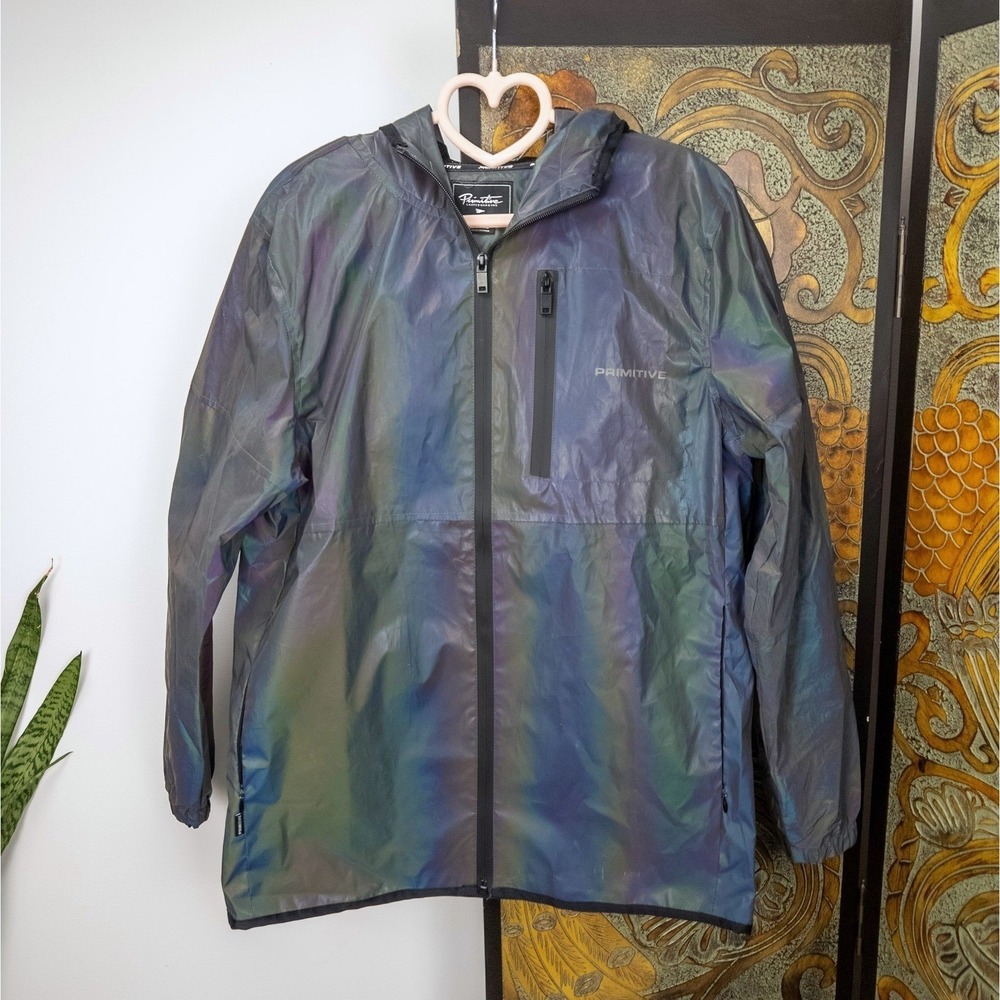 Reflective Iridescent Rain Jacket Tech Shell Primitive Y2K‎ Streetwear Small Fit